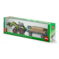 Claas Axion 850 tractor met balengrijper en aanhangwagen