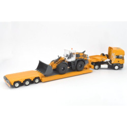 Scania R620 met dieplader en Liebherr 556 wiellader