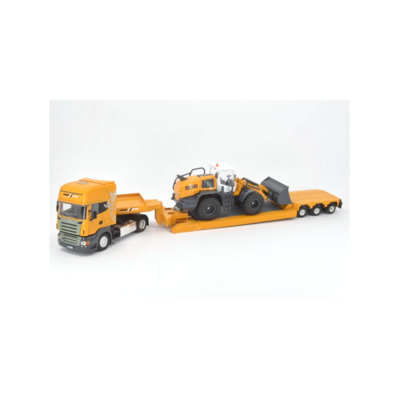Scania R620 met dieplader en Liebherr 556 wiellader
