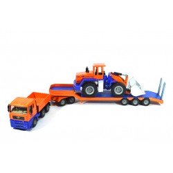 MAN TGA with low loader and wheel loader