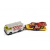 Volkswagen LT28 with trailer and race car