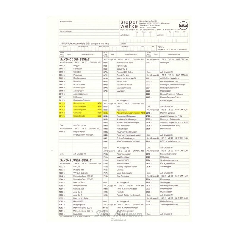 Dealer prijslijst 1991