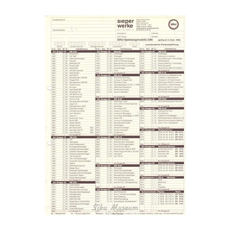 HÃ¤ndler Preisliste 1986